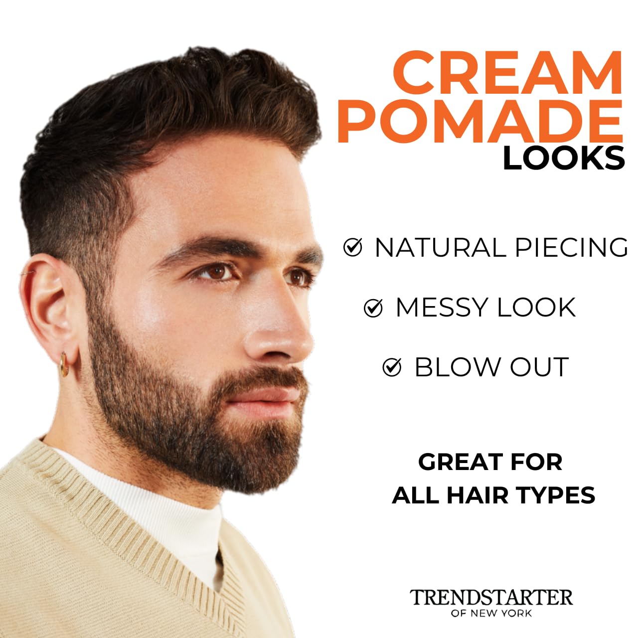 TRENDSTARTER - CREAM POMADE (4oz) - Medium Hold - Low Shine - Water-Based All-Day Hold Premium Hair Styling Pomade Putty Products Beauty & Personal Care TRENDSTARTER
