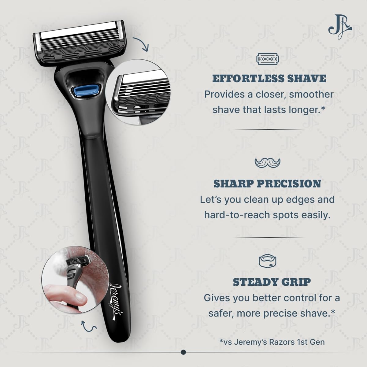 Jeremy's Razors for Men: Precision 5 Blade Razor - Stainless Steel Blades, Lubricating Strip, Precision Trimmer - Men's Shaving Kit, Travel Face Body Beauty and Personal Care Jeremy's