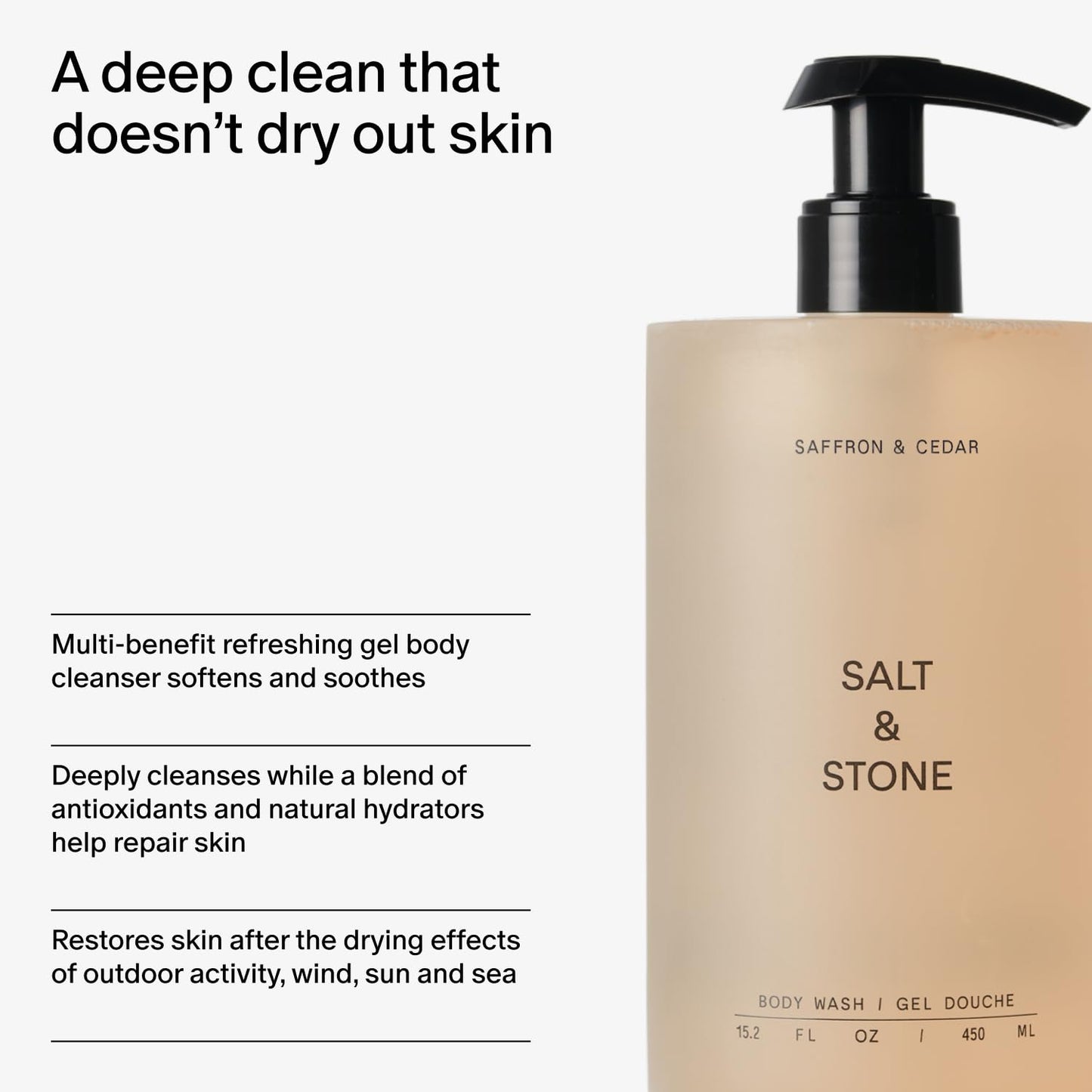 Salt & Stone Body Wash with Antioxidants for Deep Moisture | For Women & Men, Sulfate, Paraben, & Dye Free, Leaving Skin Soft and Hydrated | Saffron Beauty & Personal Care Salt & Stone