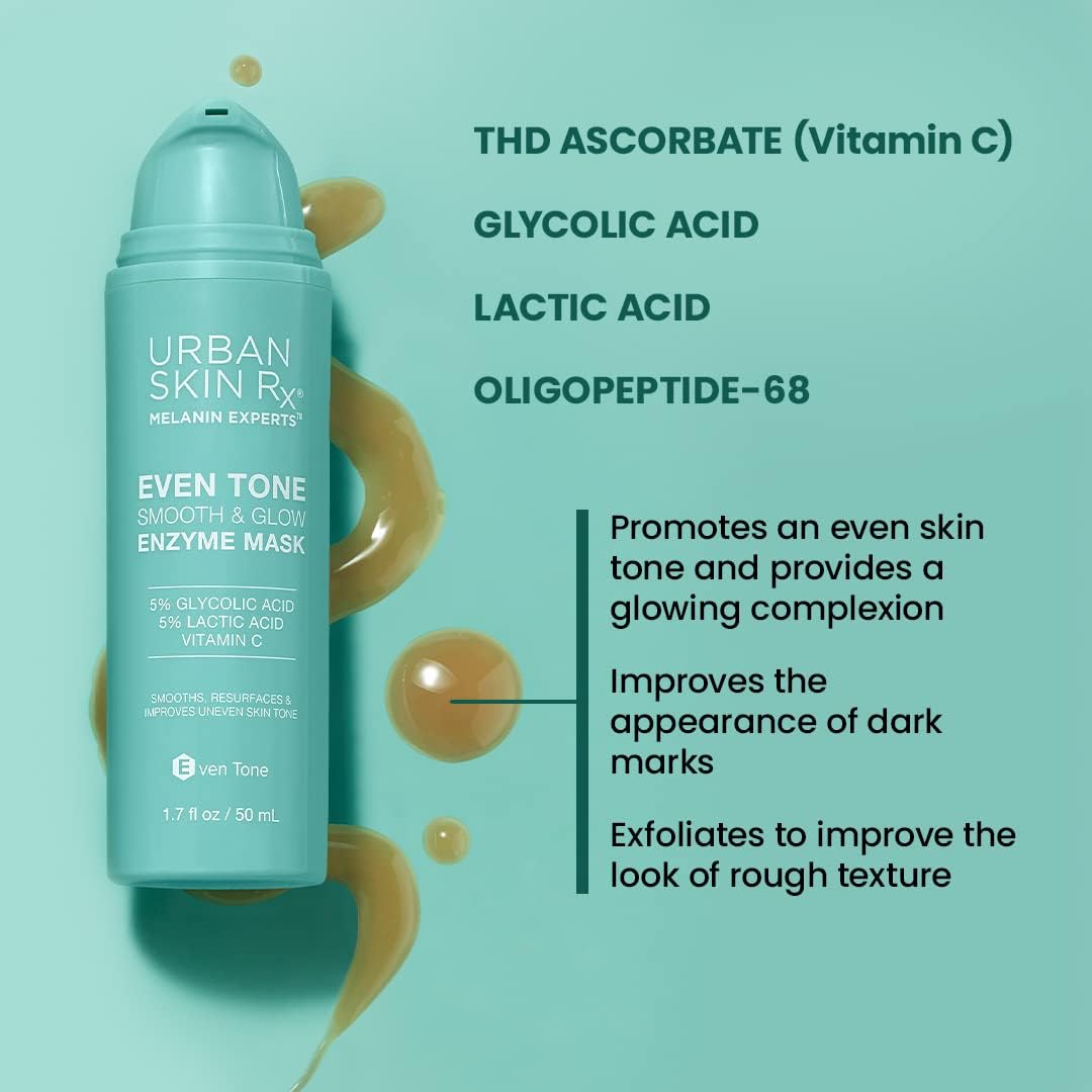 Urban Skin Rx Even Tone Smooth & Glow Enzyme Mask 1.7 oz – Exfoliates, Brightens & Evens Skin with Glycolic Acid, Lactic Acid & Vitamin C Beauty & Personal Care Urban Skin Rx