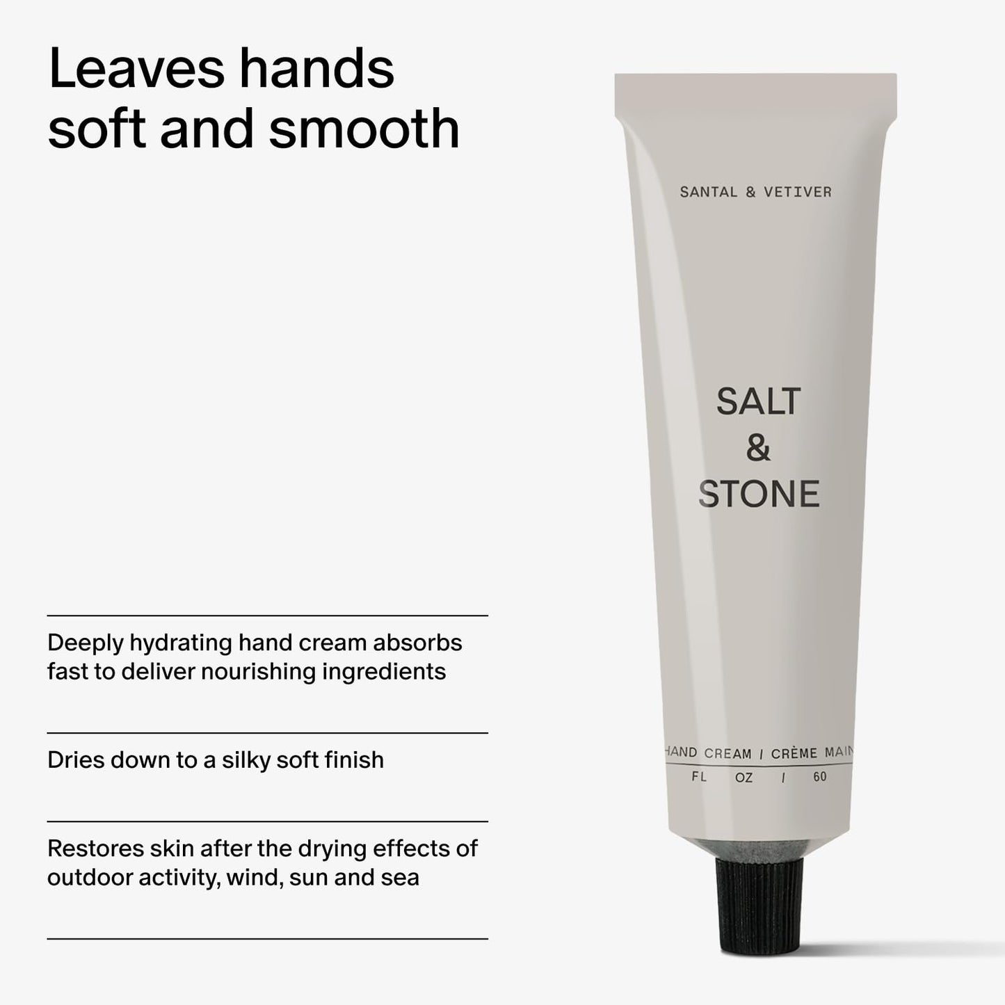 Salt & Stone Hand Cream for Women & Men | Santal & Vetiver | Hydrates, Nourishes & Softens Skin | Restores Dry Cracked Hands | Fast-Absorbing | Beauty & Personal Care Salt & Stone