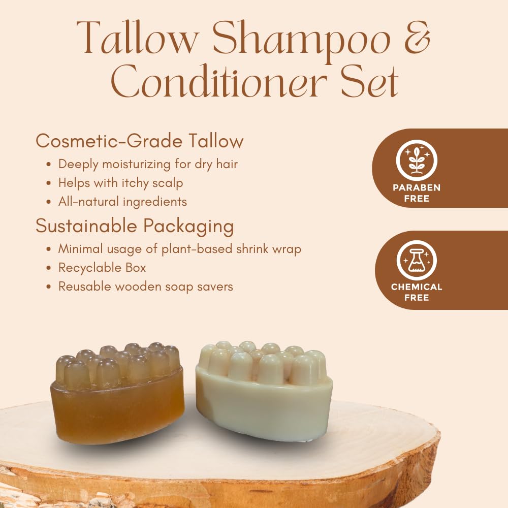 Seoul Naturals Cosmetic-Grade Tallow Shampoo and Conditioner Bars with Marshmallow root & Ginger Oil Beauty & Personal Care Seoul Naturals