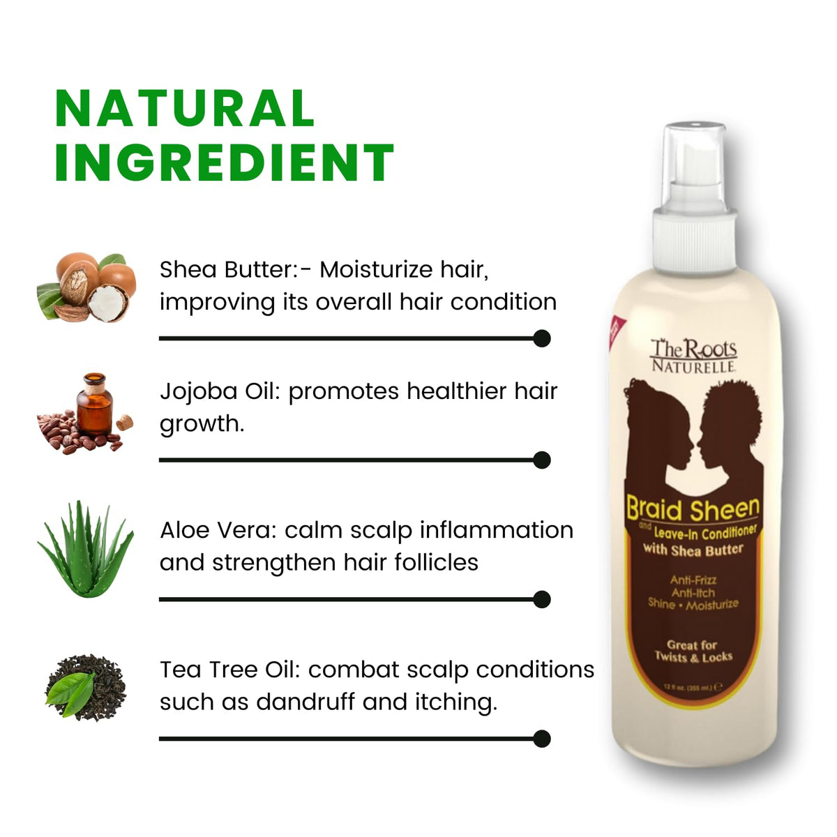 The Roots Naturelle Braid Sheen Braid Spray | 12 Fl Oz | Leave-in Conditioner with Shea Butter | Enriched with Vitamins and Essential Oils | Beauty & Personal Care The Roots Naturelle