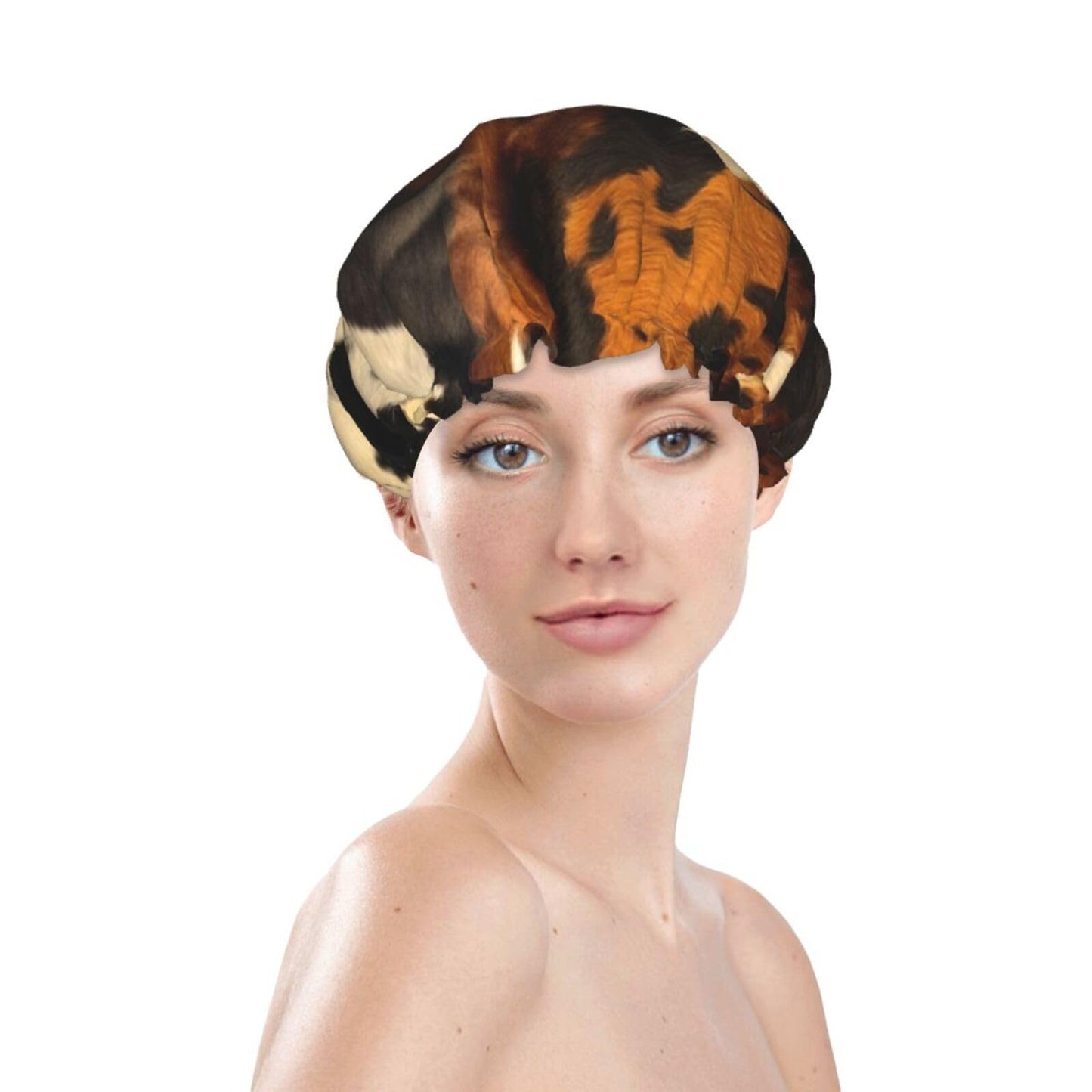 Abstract Cow Skin Shower Cap For Women Reusable Double Layers Bathing Bath Cap Hair Caps Waterproof Elastic Band Ladies Spa Salon Shower Hat Hair Caps Beauty and Personal Care GDSHJKLW