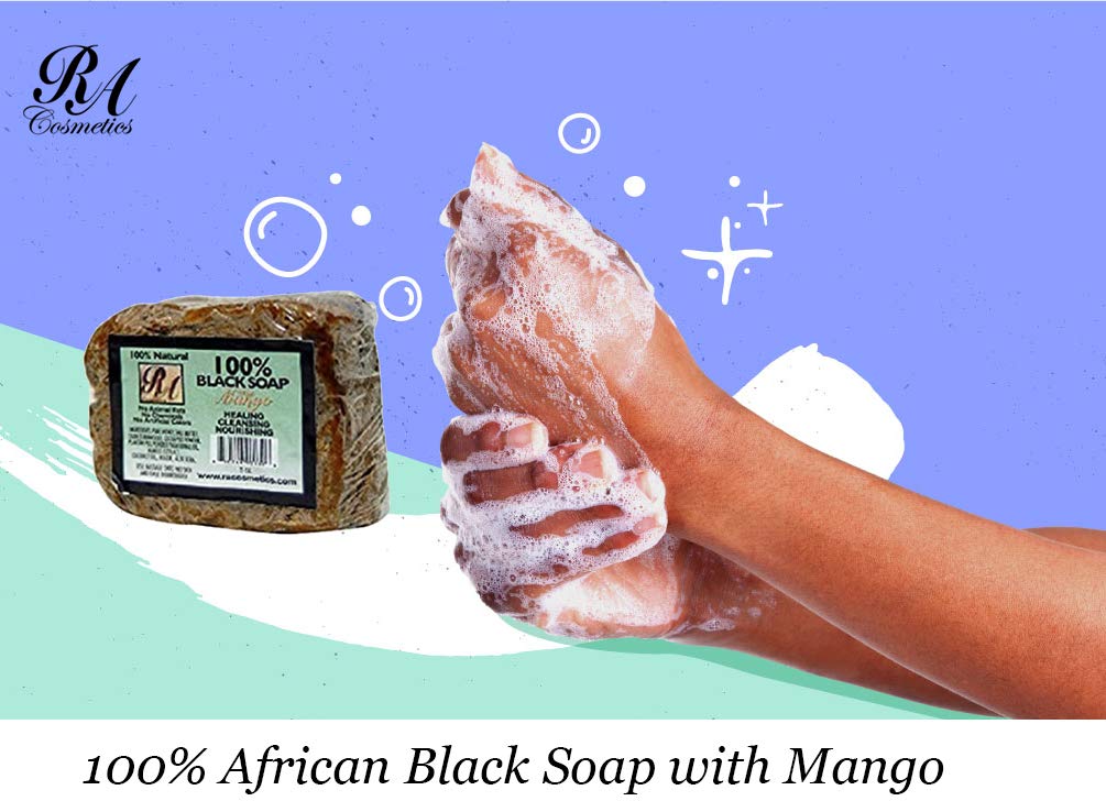 RA Cosmetics 100% Natural African Black Soap, Mango Scent, 5 oz, 141g Beauty & Personal Care RA COSMETICS