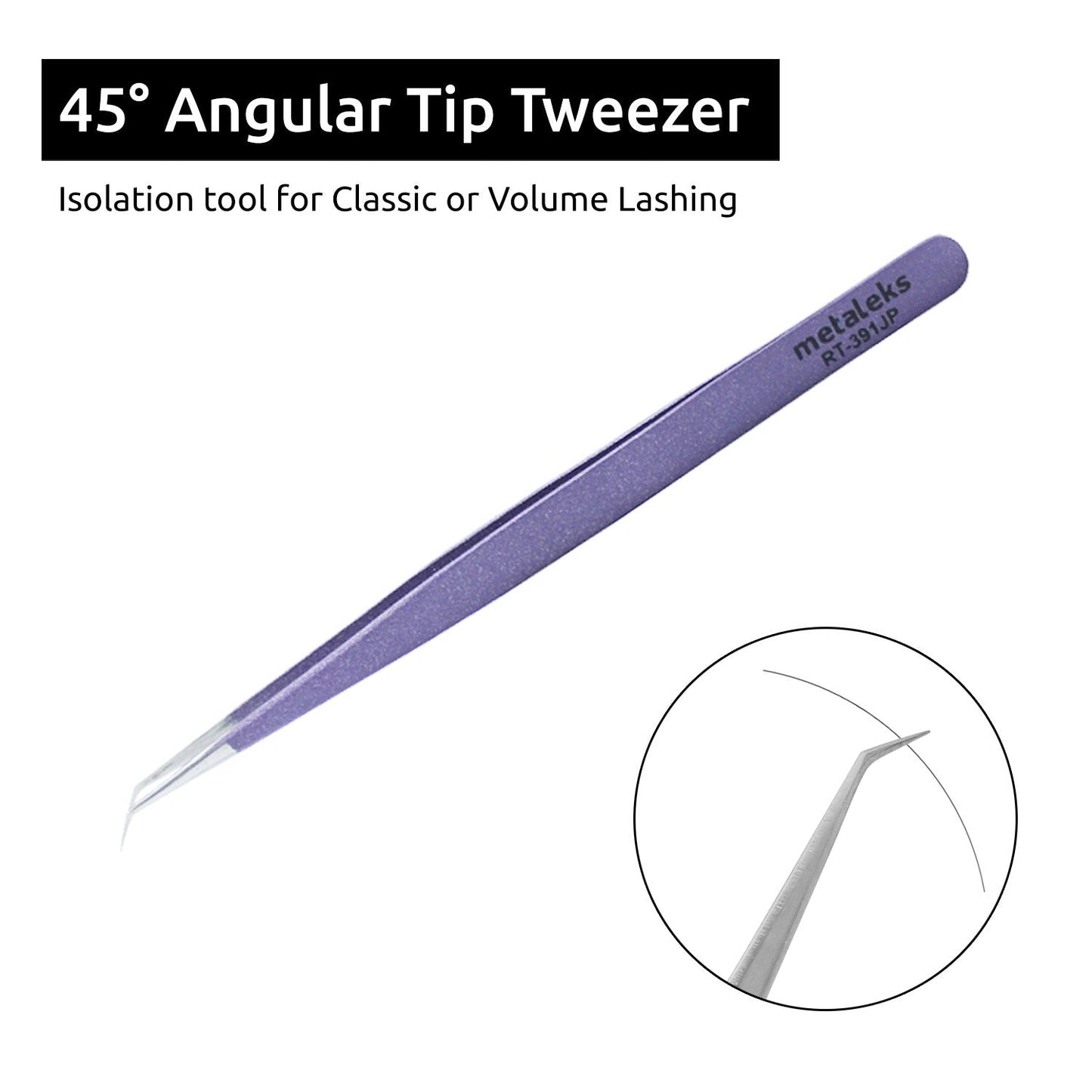 Tweezers for Eyelash Extension - Long 45° Angular Tip Tweezers - Hand Crafted Surgical Stainless Steel Precision Tweezers ( Metallic Pink Powder Beauty and Personal Care metaleks