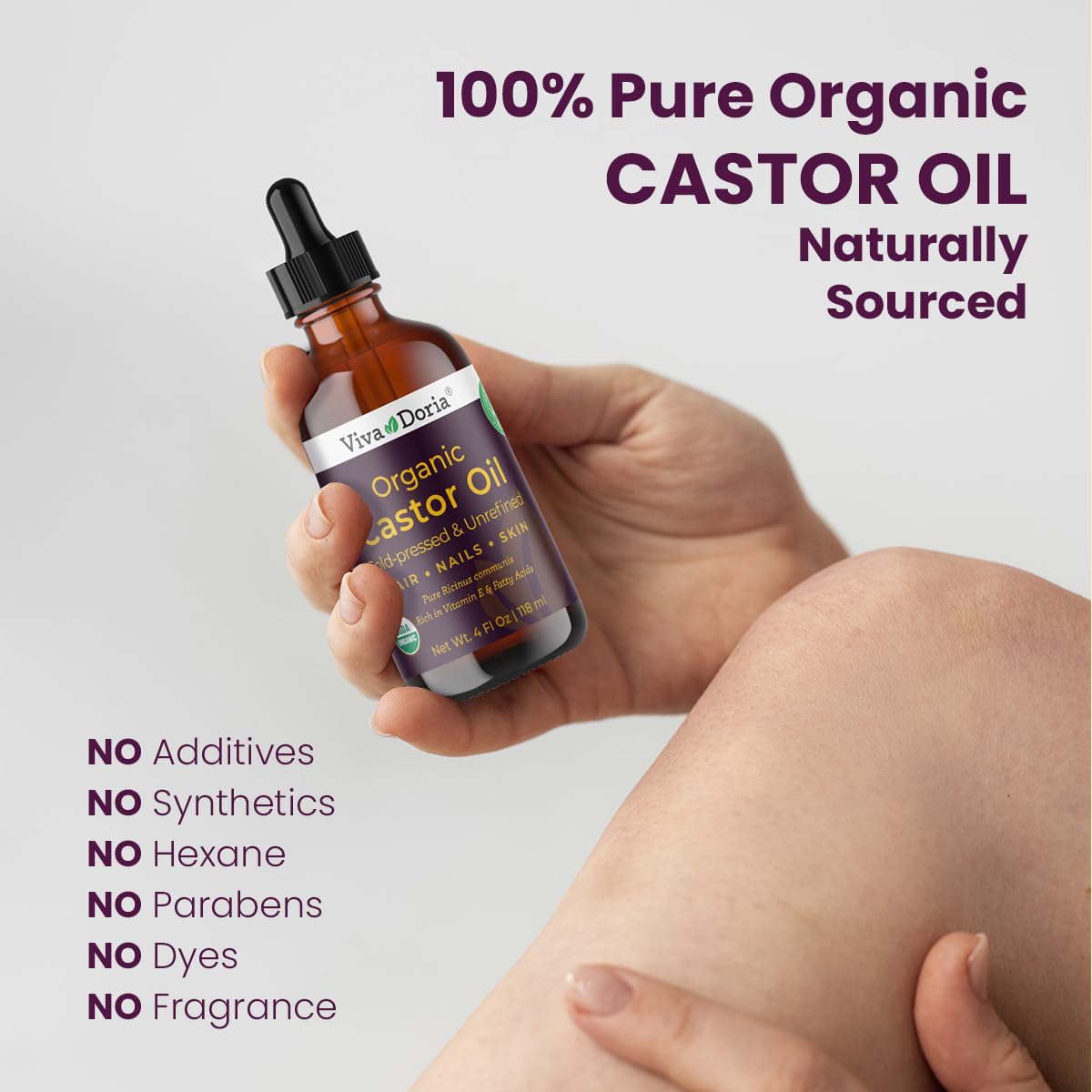 Viva Doria Organic Castor Oil, 4 Fl Oz | Virgin, Cold Pressed, Hexane-Free, Vegan | Nourishing Hair & Skin Care | Eyelash & Brow Serum | Glass Bottle Beauty & Personal Care Viva Doria