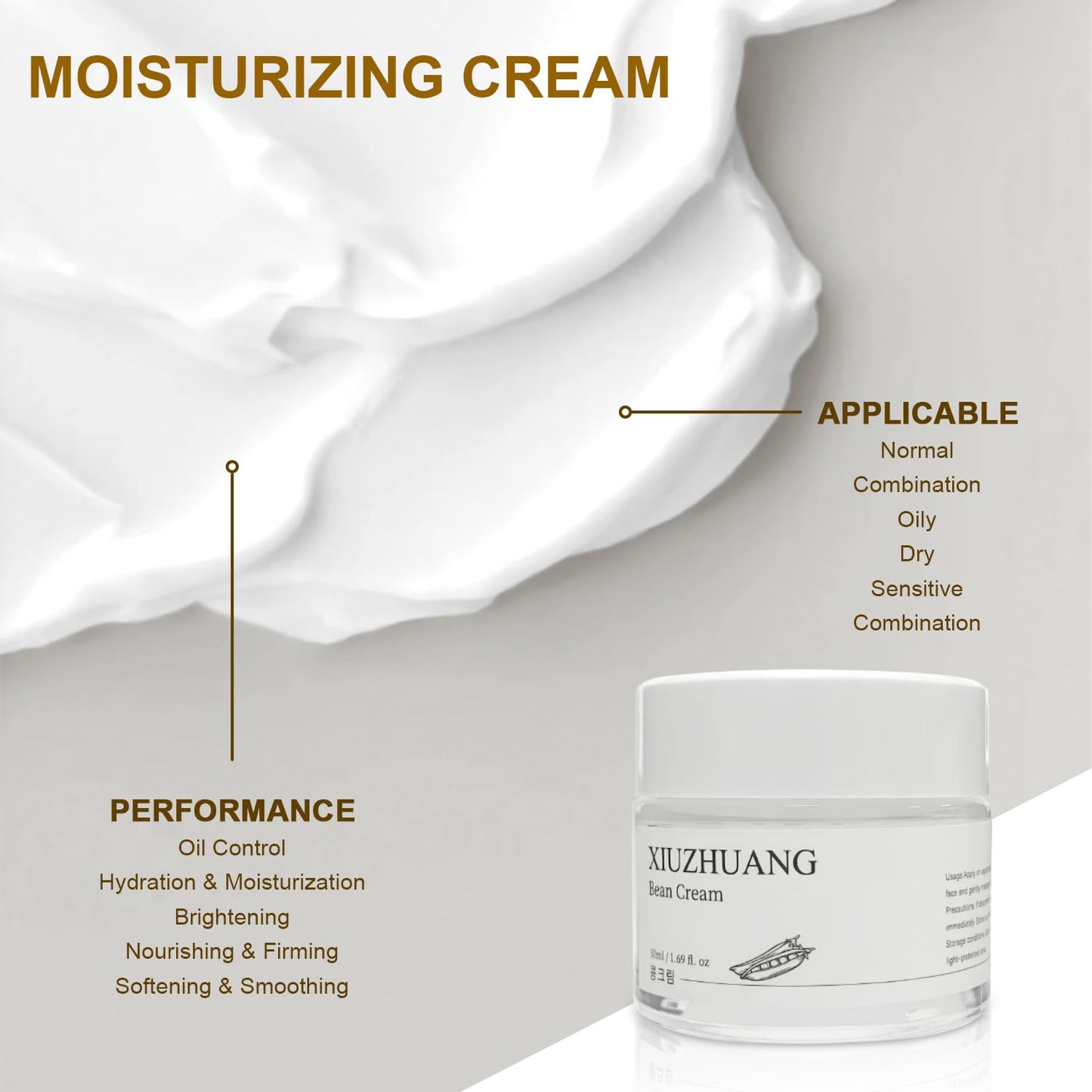 Gentle Non-irritating moisturizer soybean face cream for Women-Hydrates & Moisturizes Skin for 24 Hours-Shrink Pores & Tighten Skin-Nourishing Facial Beauty & Personal Care XIUZHUANG