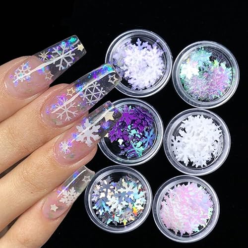 Valuu Christmas Snowflakes Ultrathin Nail Sequins Laser Sparkly Nail Glitter Flake Winter DIY Nail Decals Nail Decoration Beauty & Personal Care Valuu