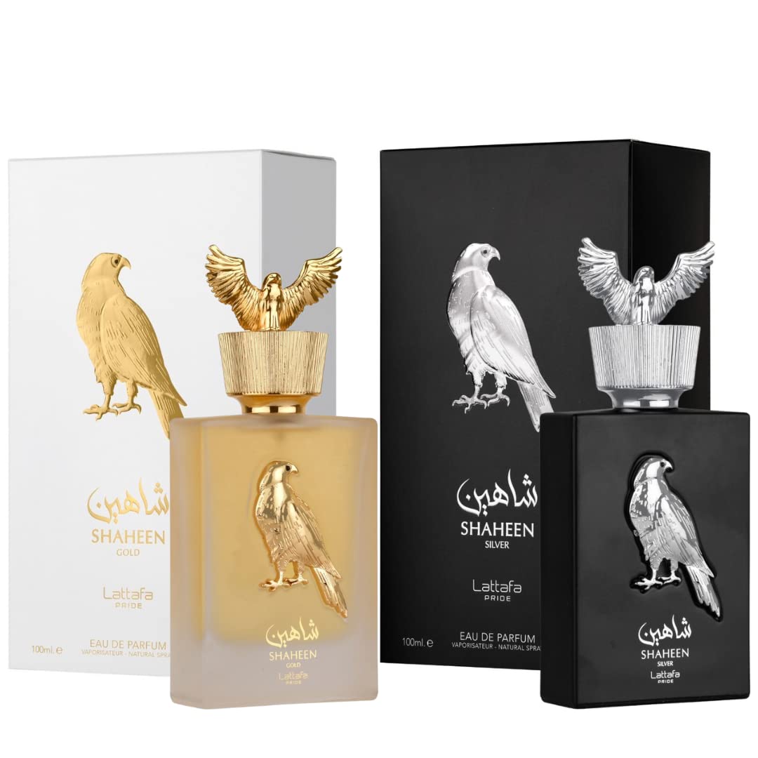 Lattafa Perfumes Pride Shaheen for Unisex 2 Piece Eau de Parfum Gift Set (Gold + Silver) 3.4 Ounce/100 ml each Beauty & Personal Care Lattafa