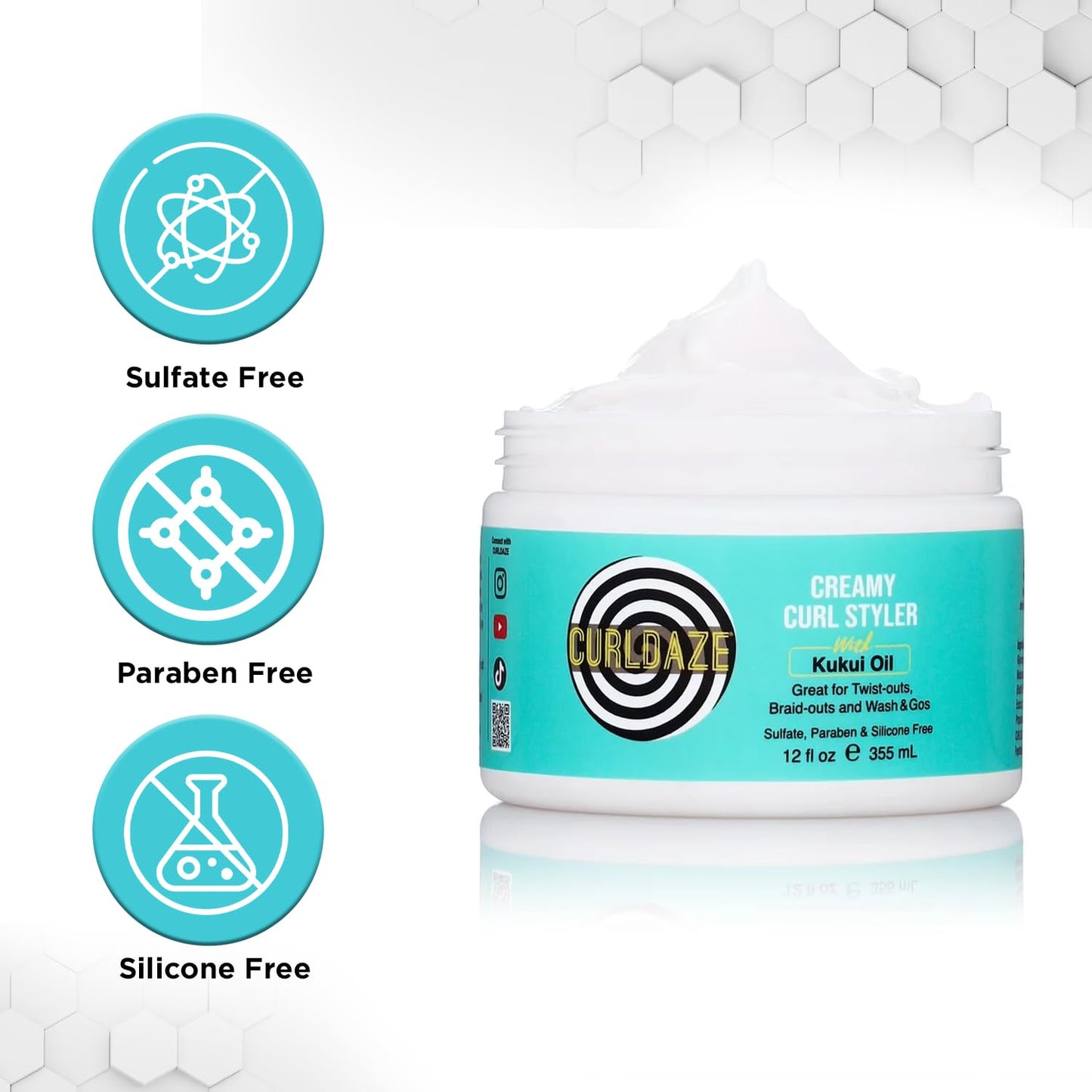 Curldaze Creamy Curl Styler with Kukui Oil, Vitamins A, C, and E. Moisturizing and Styling Curl for Curly Hair, Great for Twist-Outs, Braid Outs, Wash Beauty & Personal Care Curldaze