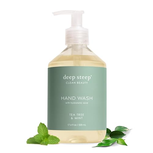 Deep Steep Liquid Hand Wash, Tea Tree Mint, 17.6 oz - Moisturizing Cleanser with Olive Oil, Aloe Vera, Glycerin & Hyaluronic Acid - Vegan, Clean Beauty & Personal Care Deep Steep
