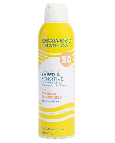 Seaweed Bath Co. Sheer Mineral Sensitive SPF 50 Broad Spectrum Sunscreen Spray - Fragrance Free, Non-Nano, Skin-Friendly Formula - 6 oz Beauty & Personal Care The Seaweed Bath Co.