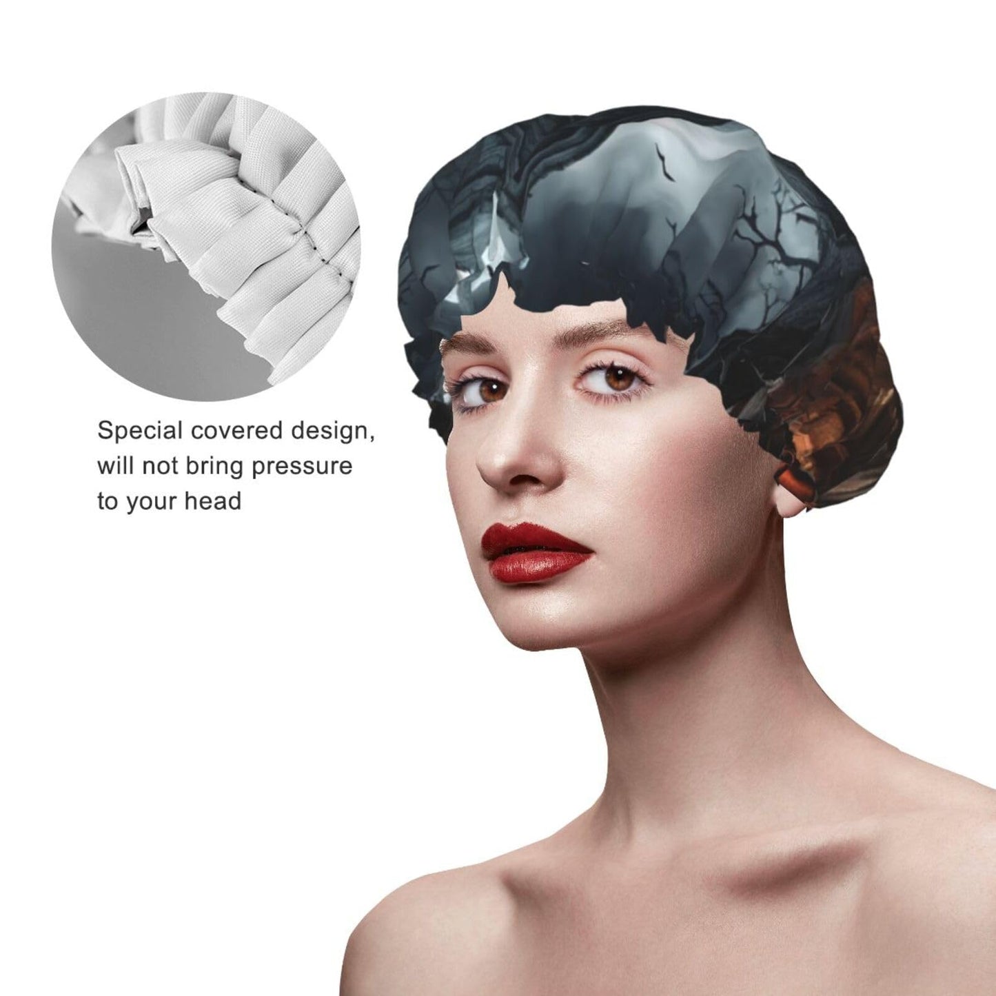 Old Crypt Shower Cap For Women Reusable Double Layers Bathing Bath Cap Hair Caps Waterproof Elastic Band Ladies Spa Salon Shower Hat Hair Caps Beauty and Personal Care GDSHJKLW