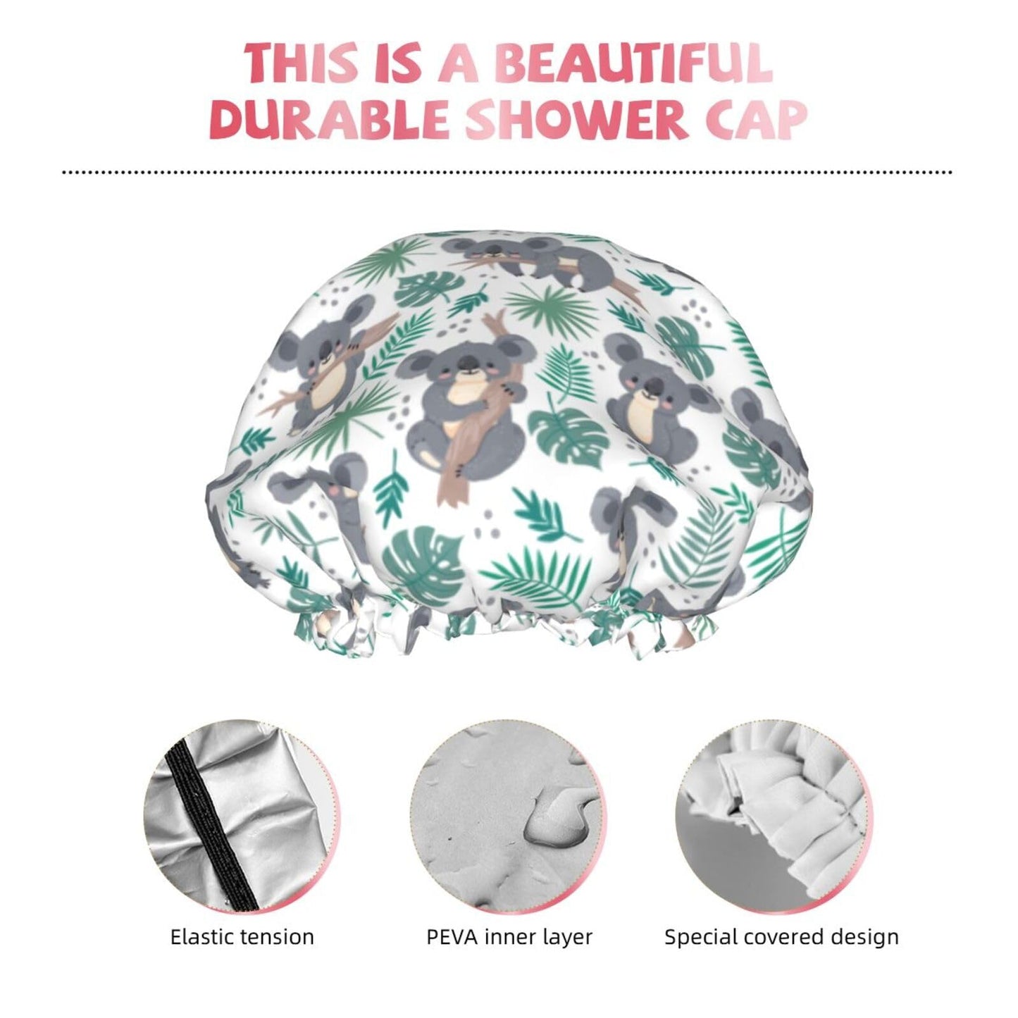 Funny Koala Shower Cap For Women Reusable Waterproof Double Layers Bath Cap Hair Protection Elastic Ladies Spa Salon Shower Hat Beauty and Personal Care YUZEKABZ