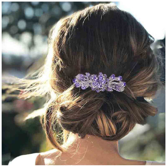 Yheakne Crystal Wedding Hair Clip Barrette Purple Rhinestone Hair Barrette Bling Bridal Headpieces Decorative Headwear Crystal Hair Clip Comb Bride Beauty & Personal Care Yheakne