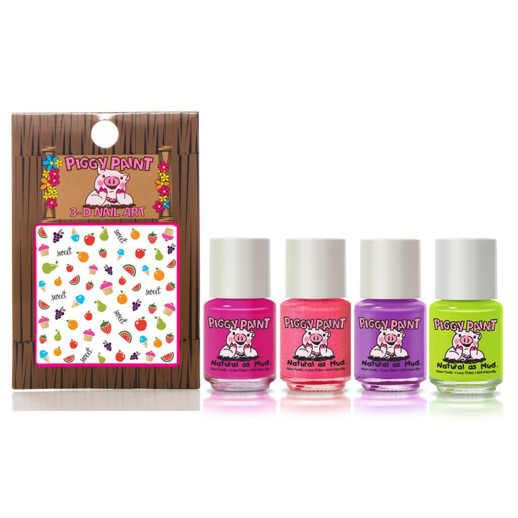 Piggy Paint Nail Polish, Non-Toxic - Cutie Fruity (4 Color + Nail Art Set)