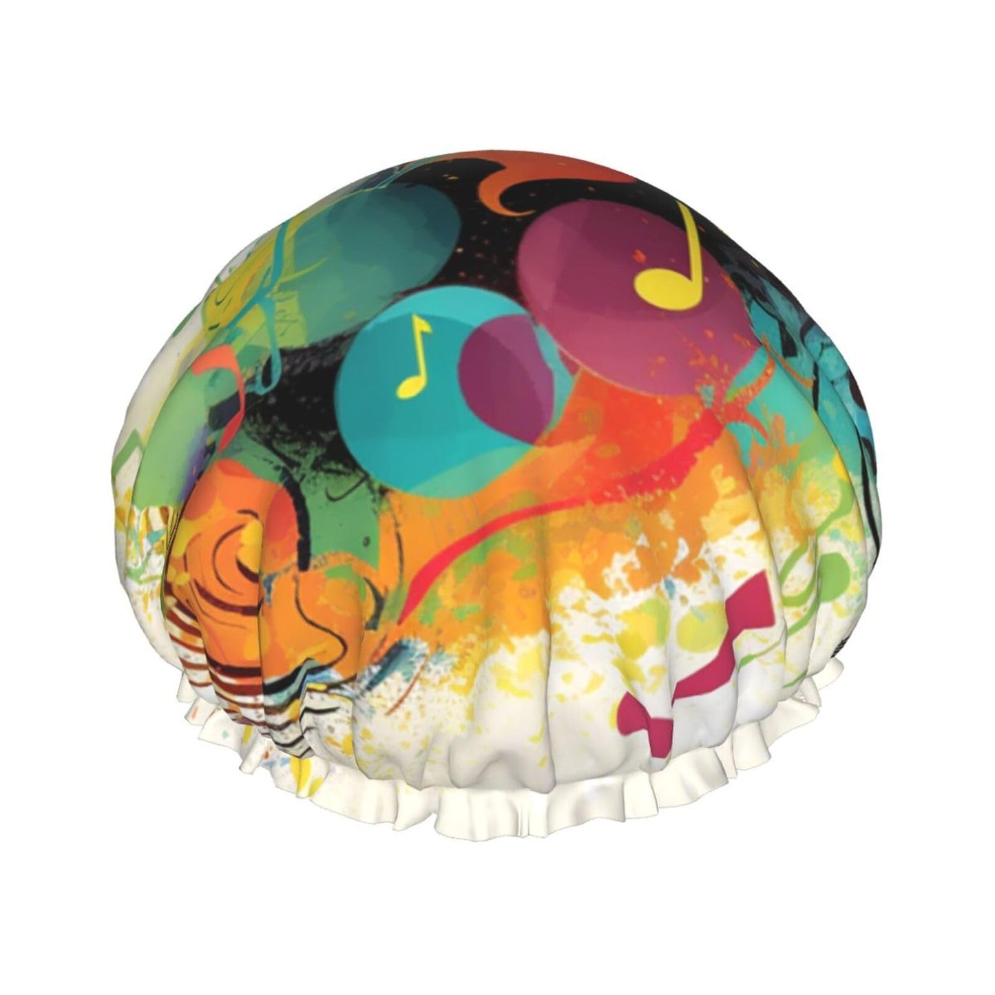 Abstract Music Themed Shower Cap For Women Reusable Double Layers Bathing Bath Cap Hair Caps Waterproof Elastic Band Ladies Spa Salon Shower Hat Hair Beauty and Personal Care GDSHJKLW