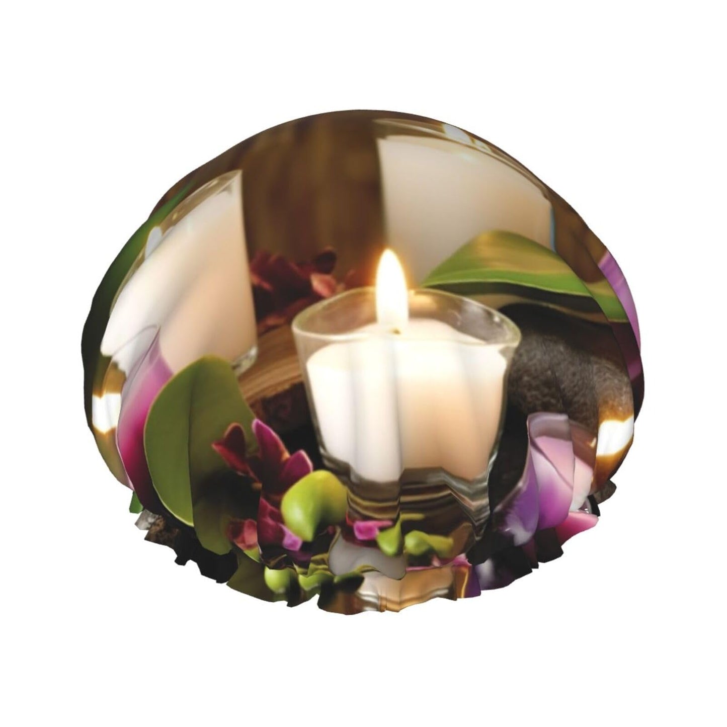 Candles and Orchids Shower Cap for Women Men Large Reusable Shower Bonnet Double-Layer Waterproof Bath Caps Elastic Band Hair Hat for All Hairstyles Beauty and Personal Care BWLHJKE