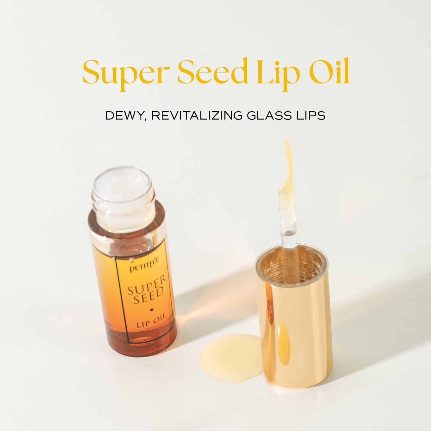 Lip Oil Super Seed - 0.10 Oz - Glass Lip, Healthy Lip Care, Moisturizing Lip Oil with Honey, Propolis, Herbal Oil, Glowy, Revitalizing, Calming Lip Beauty and Personal Care Petitfee