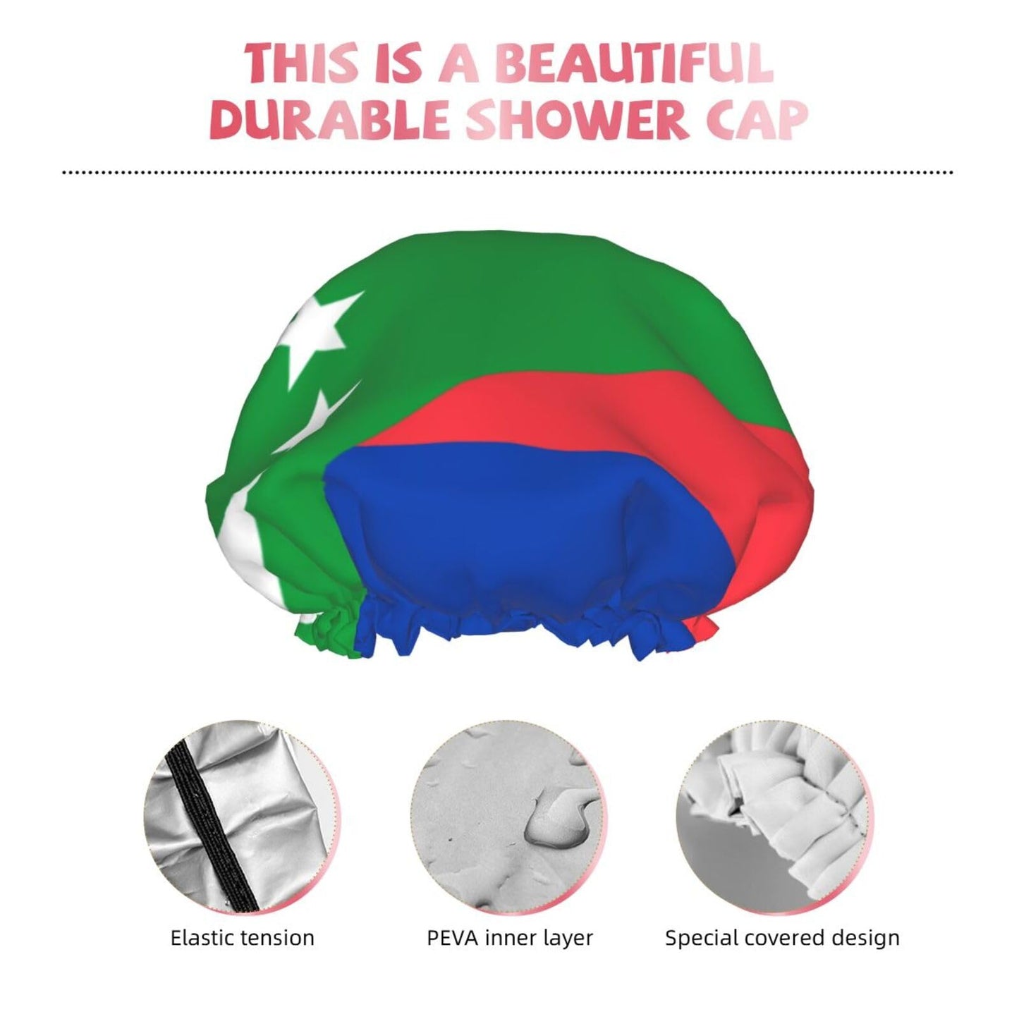Comoros Flag Prints Shower Cap Double Layer Lined Waterproof Bathing Shower Hat Beauty and Personal Care Hayyett