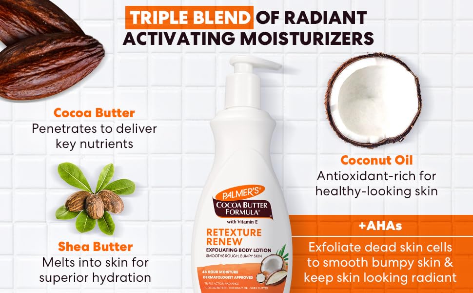 Palmer's Cocoa Butter Formula Retexture & Renew Exfoliating Body Lotion for Rough & Bumpy Skin, Triple Action Moisturizers + AHAs, Pump Bottle, 13.5 Beauty & Personal Care Palmer's