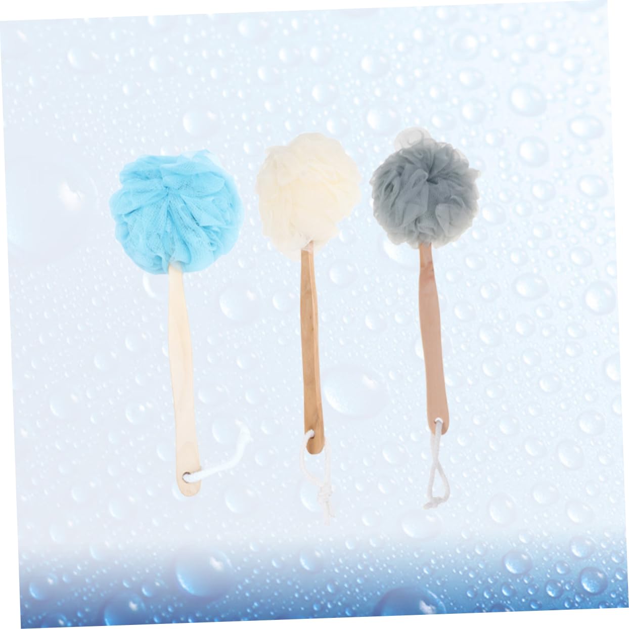 OUNONA 3Pcs Long Handle Bath Balls Scrubber Exfoliating Bath Puff for Men and Women Soft Mesh Shower Accessories for Body Cleaning and Massage Beauty and Personal Care OUNONA