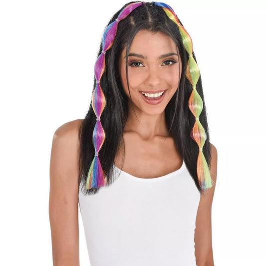 Rainbow Bubble Braid Extension - 2 Pieces - One Size Fits All, Easy Clip-In Extensions for Cosplay, Parties, and Everyday Fun