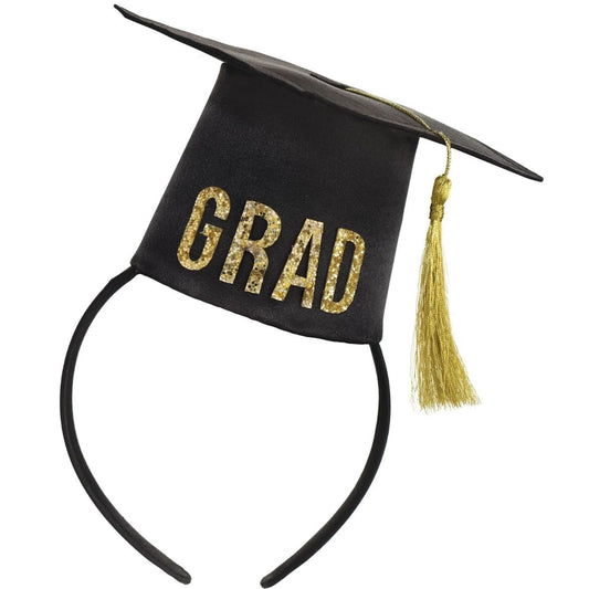 Amscan Black and Gold Graduation Cap Headband (9" x 5") 1 Piece - Fabric & Felt, Perfect Graduation Party Accessory