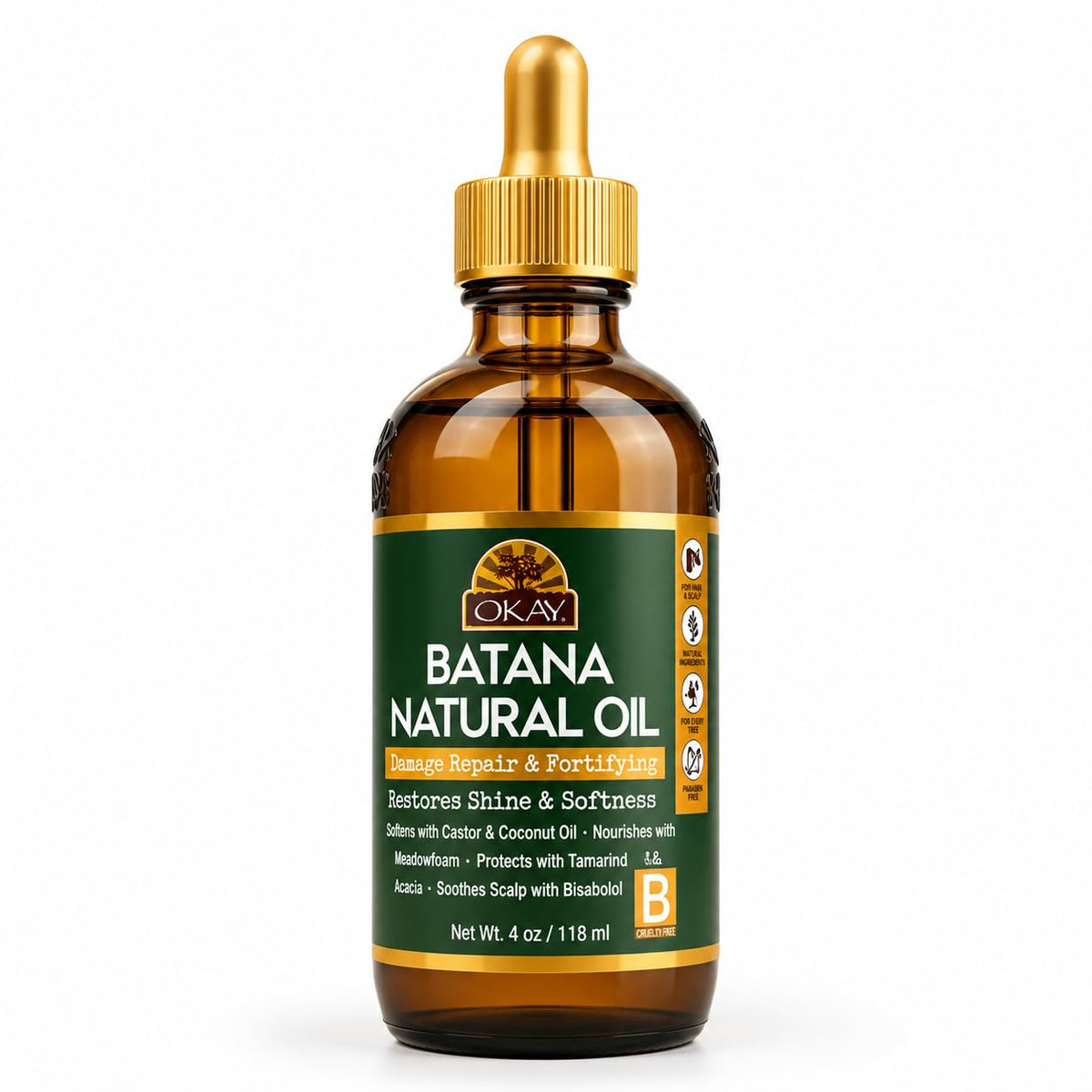 OKAY Batana Oil 4 oz - 100% Pure Natural Hair & Scalp Oil for Hair Growth, Moisturizing Dry Damaged Hair, Strengthens, Nourishes & Restores Shine, 118