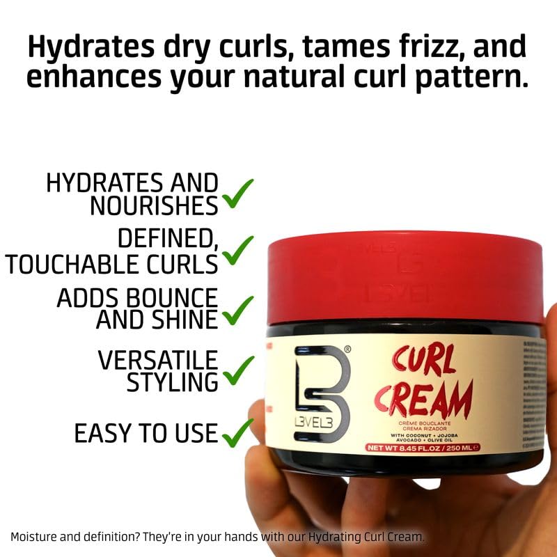 Level 3 Hydrating Curl Cream - With Coconut and Jojoba Oil for Coily and Curly Hair - Lock In Moisture and Shine Beauty & Personal Care L3