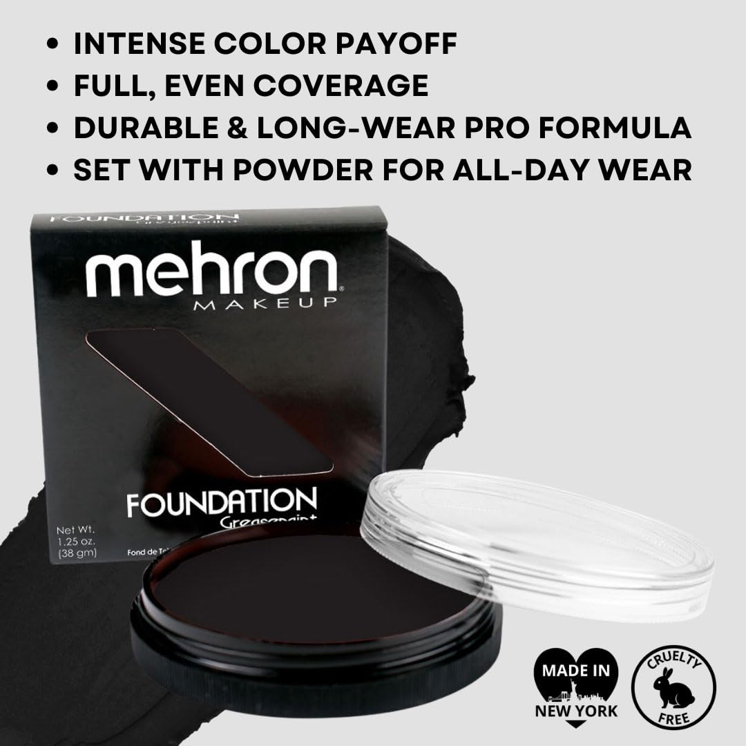Mehron Makeup Foundation Greasepaint | Stage, Face Paint, Body Paint, Halloween Makeup 1.25 oz (38 g) (BLACK) Beauty & Personal Care Mehron