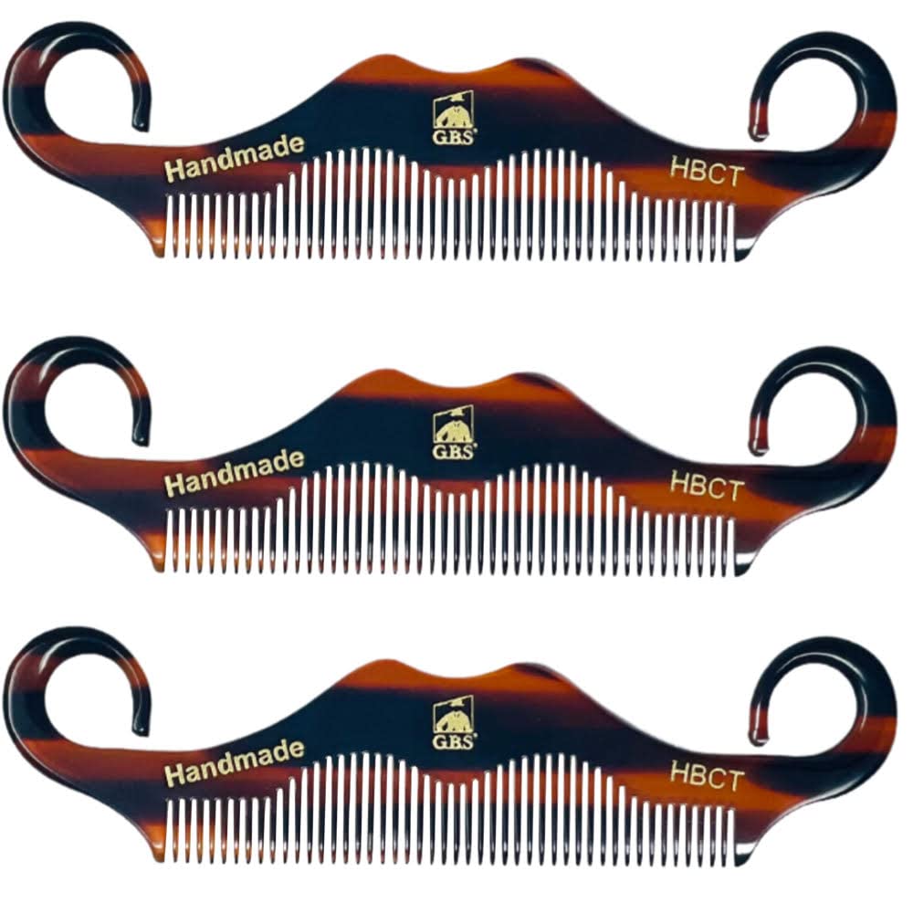 GBS 3 pk HBCT- Handle Bar Style - 5 1/4" Long - Anti Static No Cling No Snag Smooth Edges - Hand-Made of Quality Cellulose Acetate, Saw-Cut & Hand Beauty & Personal Care G.B.S