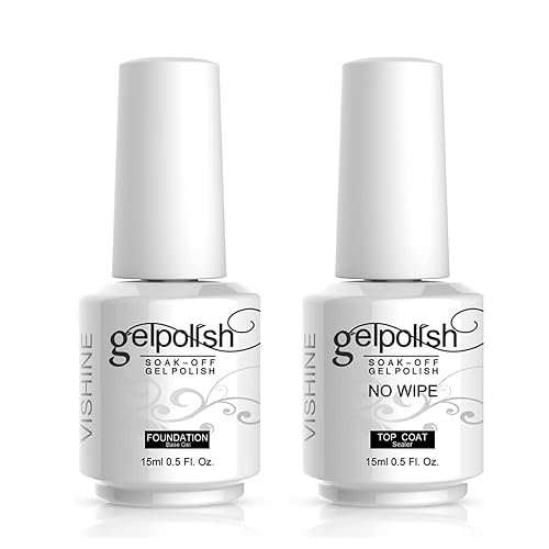 Vishine 15ml No Wipe Top Coat Base Coat Soak off UV LED Drying Long Lasting Shiny Nail Varnish Set Beauty & Personal Care Vishine