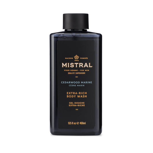 Mistral Men's Body Wash & Shampoo, Cedarwood Marine 13.5 oz | 2-in-1 Natural Shower Gel for Men | SLS, Paraben & Phthalate Free | Natural Men’s Body Beauty & Personal Care Mistral