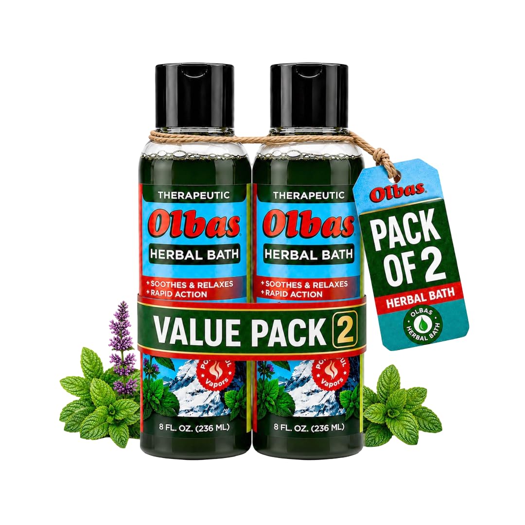 Olbas Herbal Bath 2 Pack, 8 fl oz (236 ml) Sore Muscle Bath Soak & Natural Muscle Relaxer Bath, Each Aromatic Swiss Formula with Essential Oils Beauty and Personal Care Olbas