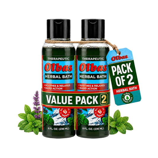 Olbas Herbal Bath 2 Pack, 8 fl oz (236 ml) Sore Muscle Bath Soak & Natural Muscle Relaxer Bath, Each Aromatic Swiss Formula with Essential Oils Beauty and Personal Care Olbas