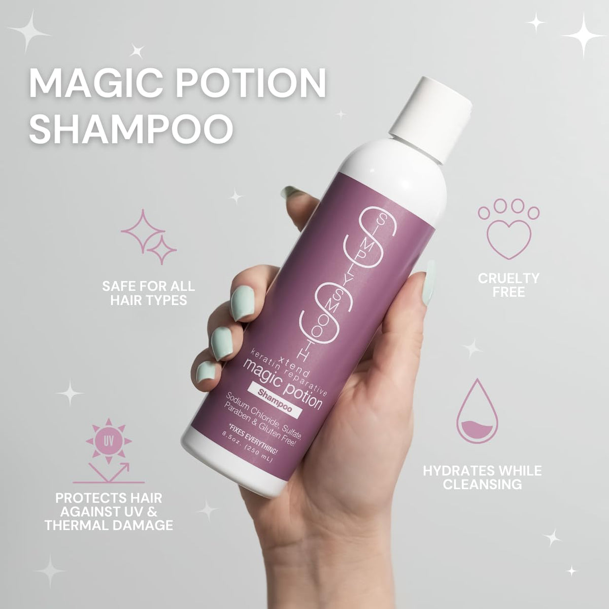 SIMPLY SMOOTH Magic Potion Shampoo Paraben Free Daily Shampoo Restore & Repair Dry, Damaged, Keratin Depleted Hair Hydrate & Create Soft, Healthy Hair