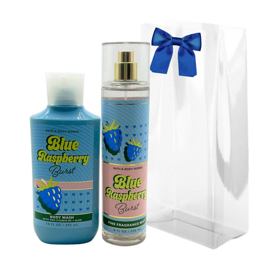 Bath & Body Works BLUE RASPBERRY BURST Fine Fragrance Mist & Body Wash 2-piece Gift Set with a Blue Bow for Holidays - Full Size Beauty and Personal Care Bath & Body Works