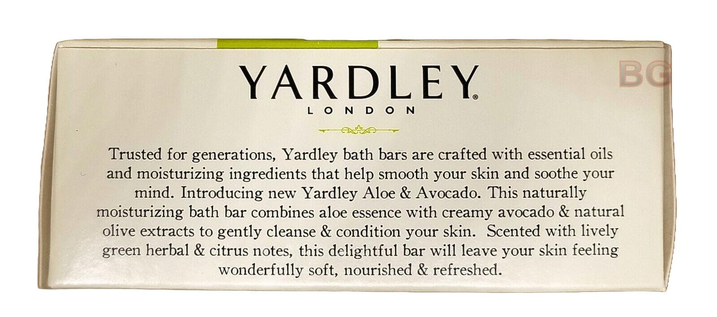 Yardley London Aloe and Avocado Naturally Moisturizing Bath Bar 4.0 oz (Pack of 3). Beauty & Personal Care YARDLEY LONDON