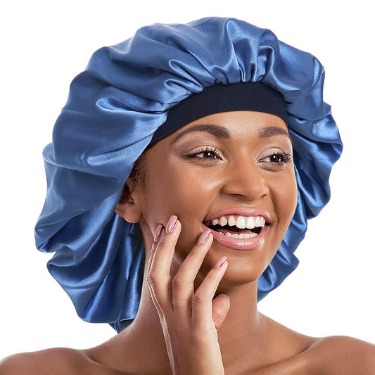 Double Layer Bonnet Long Satin Cap Head Wrap for Sleeping Blue Beauty and Personal Care Alnorm