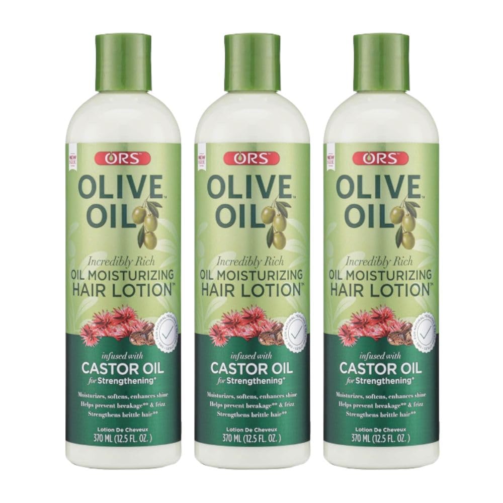 ORS Olive Oil Incredibly Rich Moisturizing Hair Lotion with Castor Oil for Strengthening 12.5 Ounces (Pack of 3)