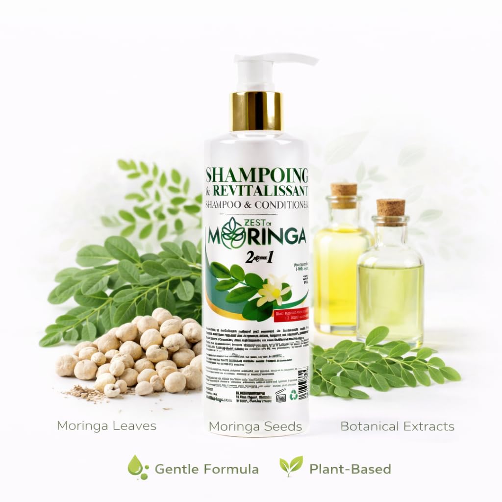 Zest of Moringa 2-in-1 Moringa Shampoo and Conditioner | Organic Shampoo Conditioner Made with Moringa Oleifera Flowers Extract Oil | Moringa Shampoo Beauty & Personal Care Zest Of Moringa