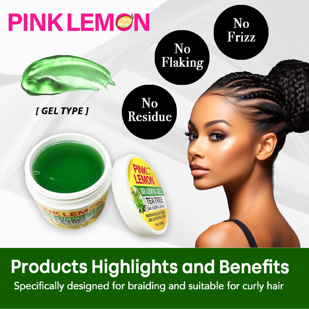PINK LEMON Braiding Gel - Tea Tree - Maximum Hold, No Flaking, Long Lasting Hold, High Shine. For Micro, Inter, Dread, Faux, Loc, Twist, Braid, Edge Beauty & Personal Care PINK LEMON
