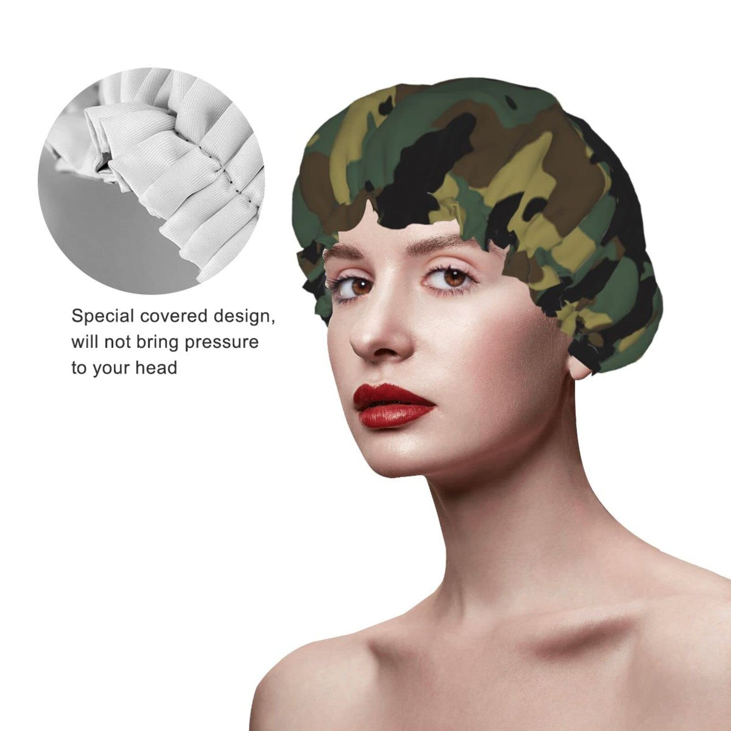 Camouflage Pattern Shower Cap Reusable Bath Hair Cap Double Layer Waterproof Bathing Shower Hat for Ladies, Men, Kids, Spa or Salon Beauty and Personal Care BONDIJ