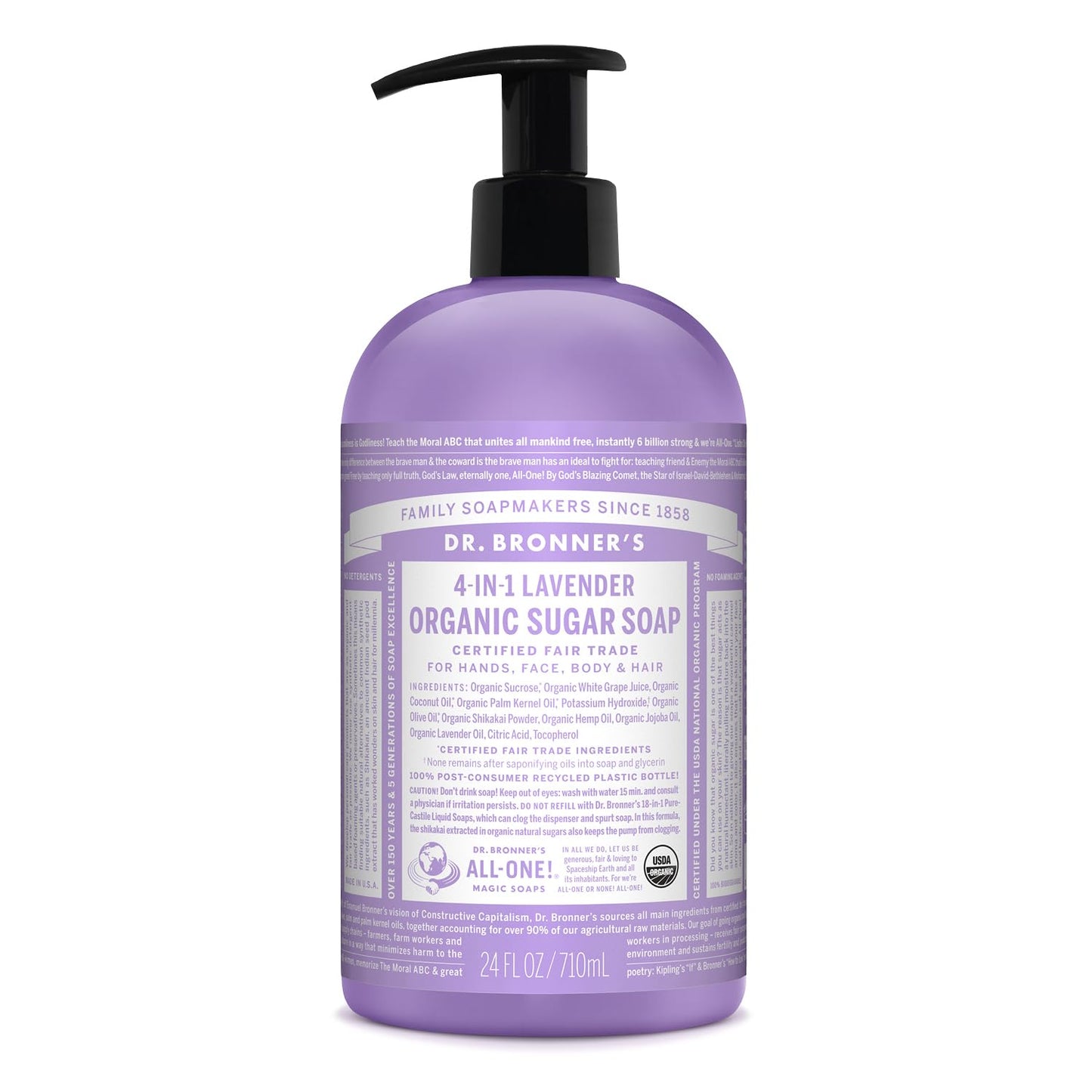 Dr. Bronner's - Organic Sugar Soap (Lavender, 24 Ounce) - Made with Organic Oils, Sugar and Shikakai Powder, 4-in-1 Uses: Hands, Body, Face and Hair Beauty & Personal Care Dr. Bronner's