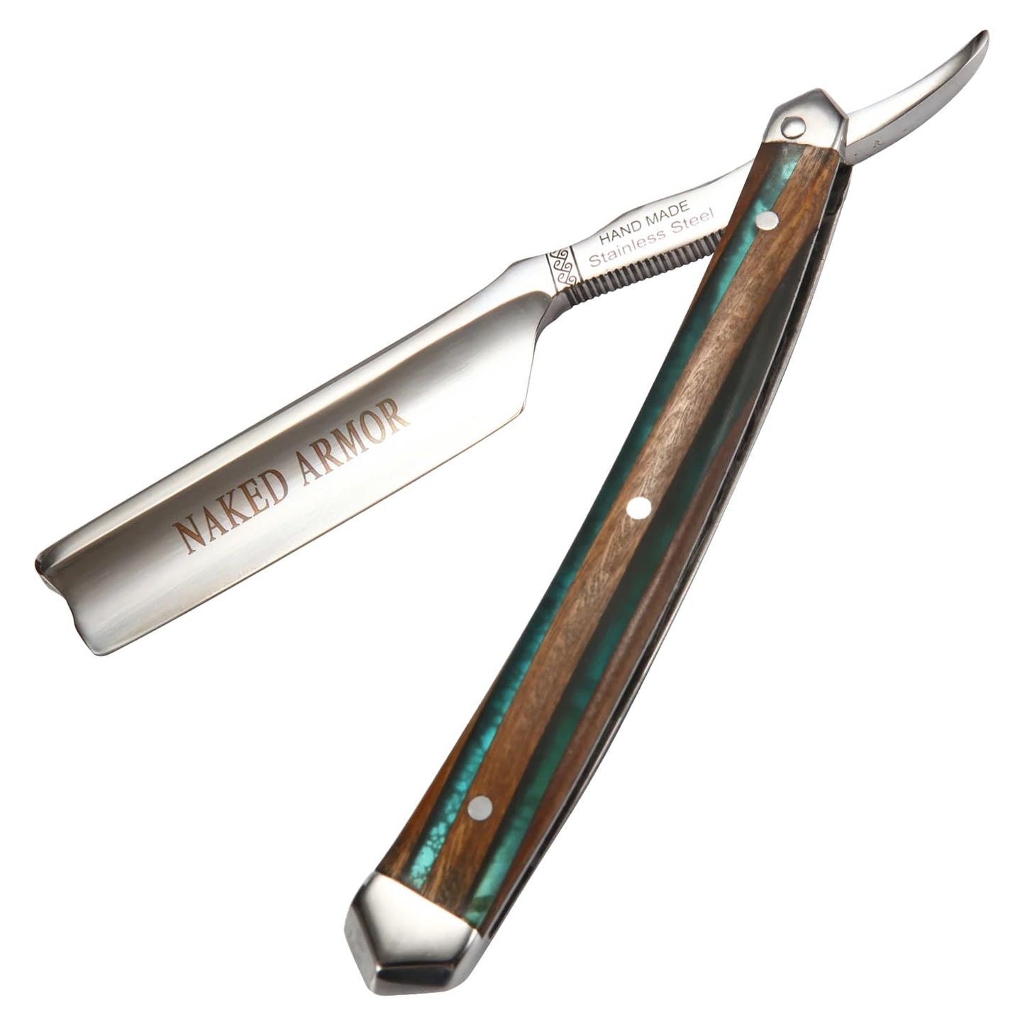 Naked Armor Safir Straight Razor for Men - Shave Ready 7/8" Barber's Notch Japanese Stainless Steel Straight Edge Razor, Sandalwood Scale, Beard Beauty and Personal Care Naked Armor
