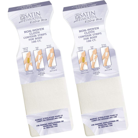 Satin Smooth Ez Grip Non-Woven Wax Strips for Face & Body - Contour Facial Wax Strips Hair Removal, Waxing Strip for Women, 100 Ct X 2 Packs Beauty and Personal Care SATIN SMOOTH