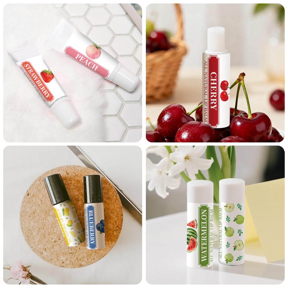 Peacoblue 160Pcs Lip Balm Labels Sticker for Tubes 2.1"x1.7" Colorful Fruits, 8 Styles Waterproof Chapstick Labels Glossy for Homemade Lip Balm Beauty and Personal Care peacoblue