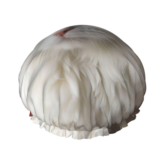 Cute White Cat Shower Cap For Women Reusable Double Layers Bathing Bath Cap Hair Caps Waterproof Elastic Band Ladies Spa Salon Shower Hat Hair Caps Beauty and Personal Care GDSHJKLW